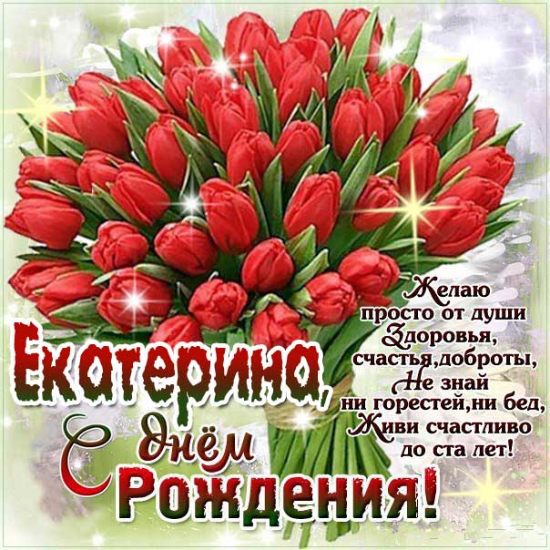 C днем рождения Екатерина букет тюльпаны